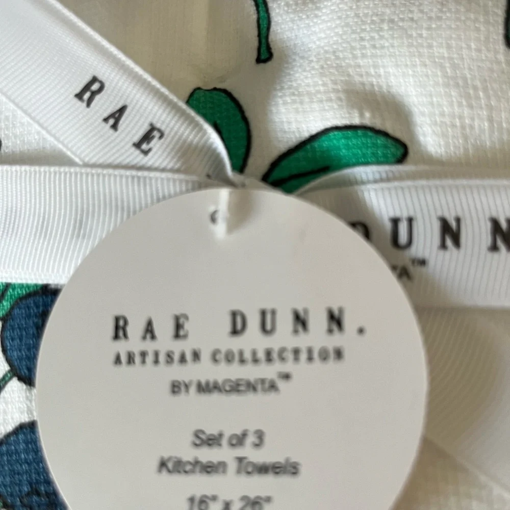 Rae Dunn Blue and Green Blueberry Kitchen Towels - Set of 3 - Picture 2 of 2